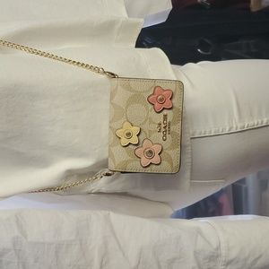 Coach Mini Wallet On A Chain In Signature Canvas With Floral Applique -Last One
